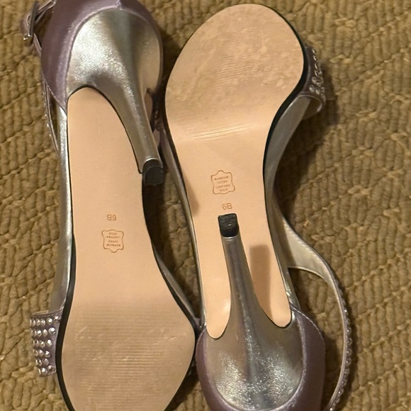 Caparros Metallic Sliver Studded T‑Strap Heels - Picture 7 of 9